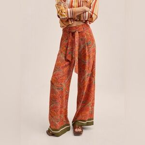 NWT Haver + Blair Wide Leg Orange Paisley Waist Tie Pull On Pants Sz XL